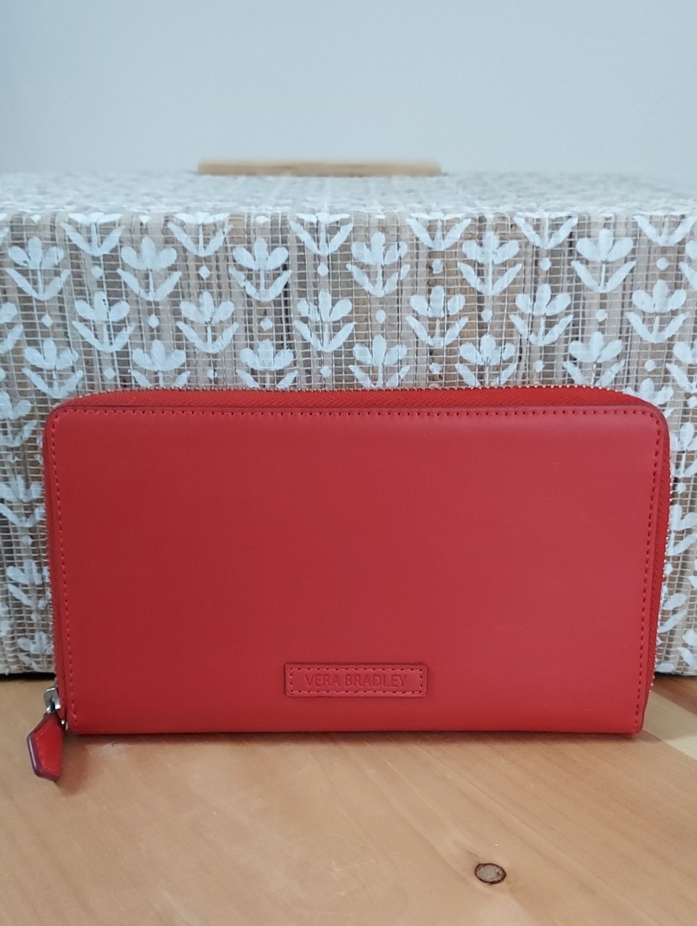 Vera Bradley Faux Leather Red Zip-Around Wallet 7.5" X 4.25"